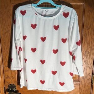 White Top with Red Heart Pattern